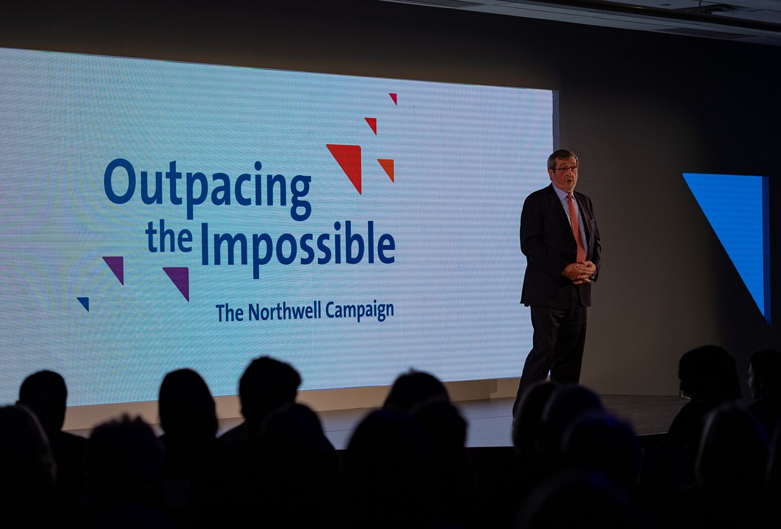 Michael J. Dowling announces Northwell’s $1B Outpacing the Impossible fundraising campaign at the October 2018 event launch.